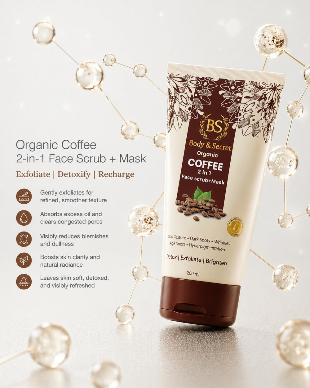 Body & Secret Organic Coffee 2-in-1 Face Scrub + Mask