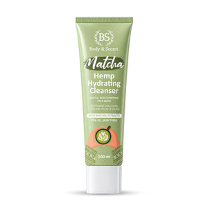 Body & Secret Matcha Hemp Hydrating Cleanser in a 100 ml squeeze tube with a white cap, shown on a clean white background.