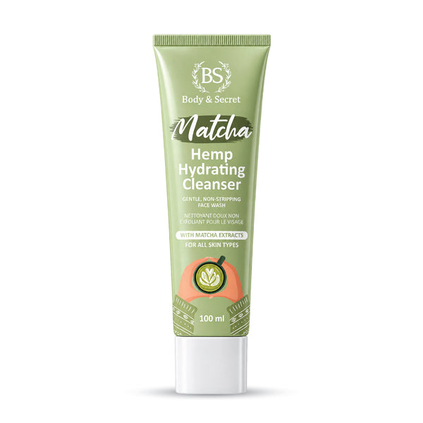Body & Secret Matcha Hemp Hydrating Cleanser in a 100 ml squeeze tube with a white cap, shown on a clean white background.